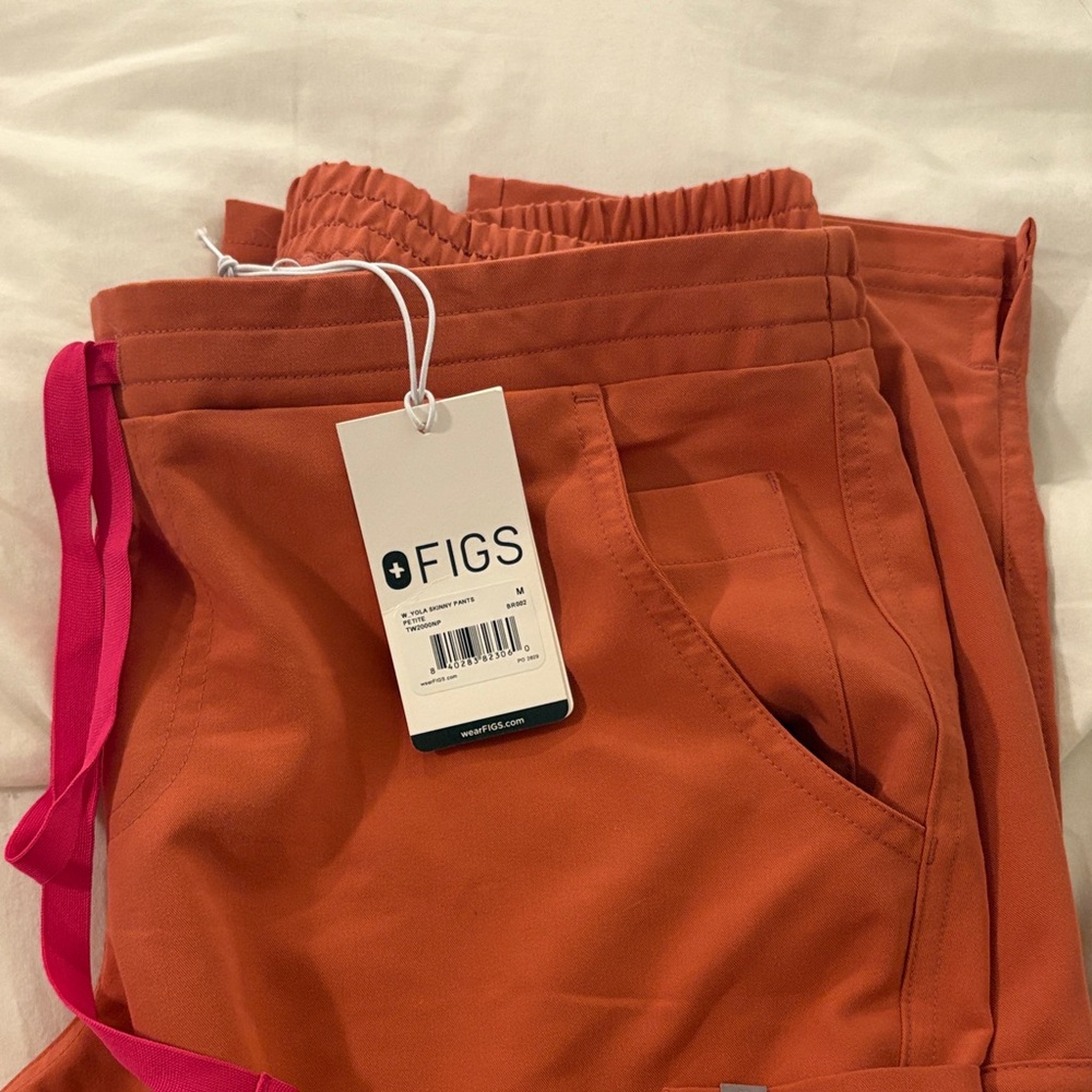 Figs Burnt Orange Scrub Pants with Pink Drawstring